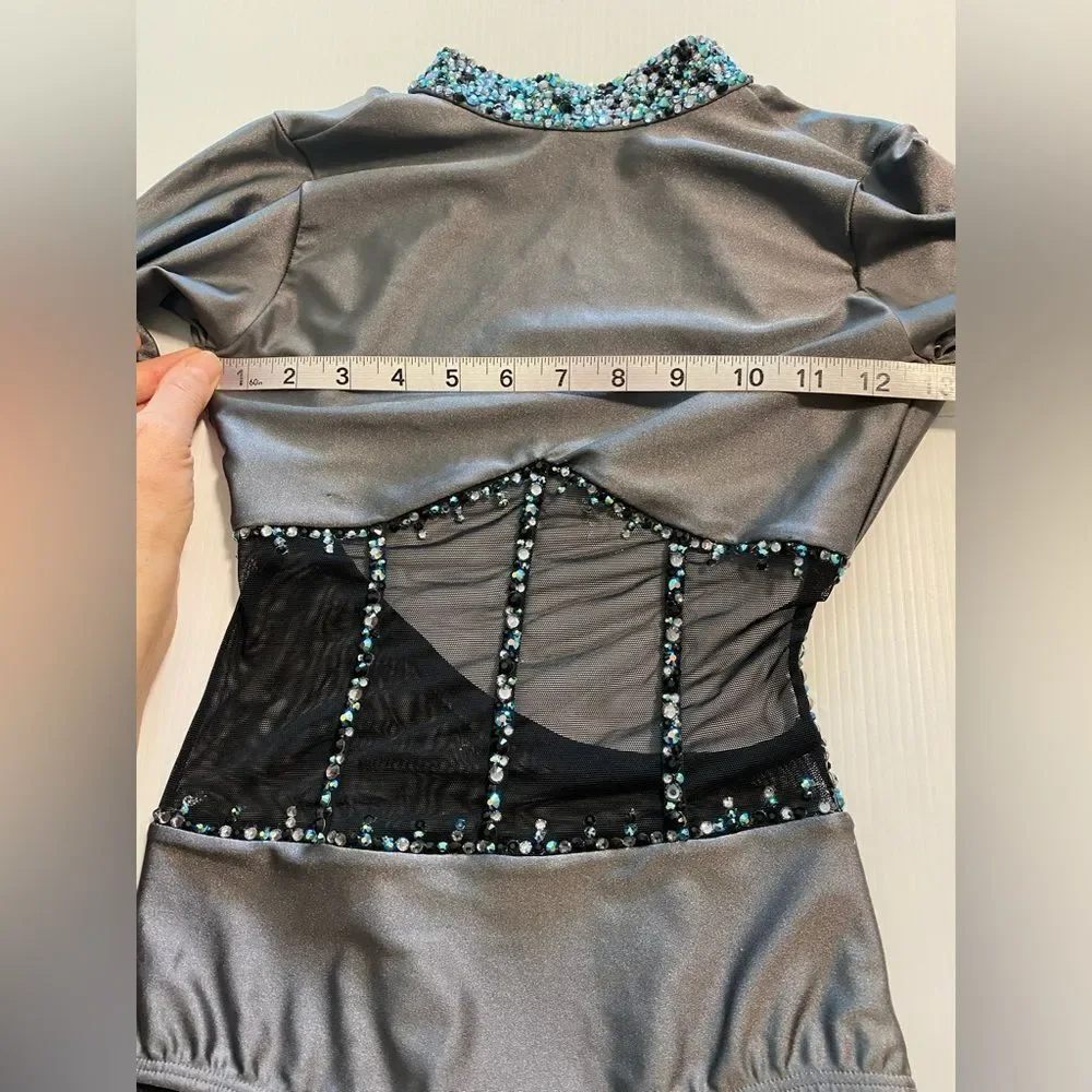AA dance design costume solo custom gray Ginger leotard illusion LC child